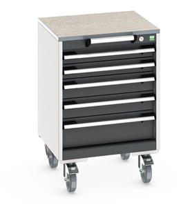cubio mobile cabinet with 5 drawers & lino worktop. WxDxH: 525x525x790mm. RAL 7035/5010 or selected Bott Mobile Storage 525 x 525